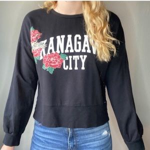 Zara Trafaluc Kanagawa City Sweatshirt Hi Low Hem Embroidery Pullover Black S
